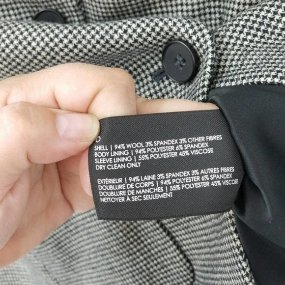 Club Monaco Black & White Hounds Tooth Plaid Classic 3 Pocket Blazer Size 2 - Picture 5 of 5